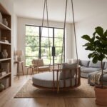 Solid Sheesham Wood Round Hanging Daybed Swing with Cushion in Natural Finish - Image 5