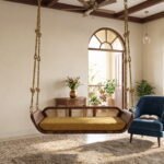 Solid Wood Curved Daybed Swing with Cushion & Brass Chains - Image 2
