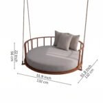 Solid Sheesham Wood Round Hanging Daybed Swing with Cushion in Natural Finish - Image 8