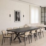 Solid Wood 10-Seater Dining Table Set with Cane Chairs in Black Finish