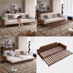 Solid Wood Fabric Convertible Sofa Cum Bed with Pull-Out Slatted Frame - Image 13