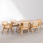 Solid Mango Wood 6-Seater Dining Table Set with Chairs in Natural Finish