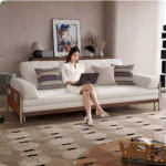 Solid Wood Fabric Convertible Sofa Cum Bed with Pull-Out Slatted Frame - Image 2