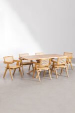Solid Mango Wood 6-Seater Dining Table Set with Chairs in Natural Finish