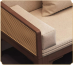 Solid Wood Rattan Sofa Cum Bed with Cushion, Pillows & Tea Table - Image 12