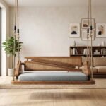 Solid Mango Wood Rattan Swing with Cushion in Natural Finish