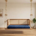 Solid Wood Rattan Reversible Swing with Cushion in Natural Finish