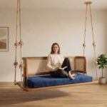 Solid Wood Rattan Reversible Swing with Cushion in Natural Finish - Image 2