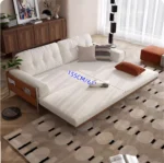 Solid Wood Fabric Convertible Sofa Cum Bed with Pull-Out Slatted Frame - Image 7