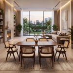 Solid Wood Dining Table Set with 4 Cane Chairs & 1 Bench in Walnut Finish - Image 2