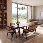 Solid Wood Dining Table Set with 4 Cane Chairs & 1 Bench in Walnut Finish
