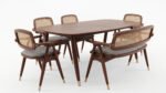 Solid Wood Dining Table Set with 4 Cane Chairs & 1 Bench in Walnut Finish - Image 3