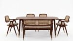 Solid Wood Dining Table Set with 4 Cane Chairs & 1 Bench in Walnut Finish - Image 4