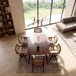 Solid Wood Dining Table Set with 4 Cane Chairs & 1 Bench in Walnut Finish - Image 9